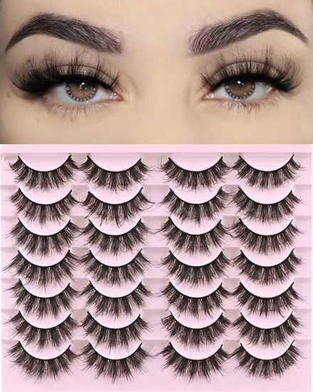 Picture of FARRED Mink Lashes Fluffy Eyelashes Natural Look Short Wispy Eye lash Natural False Eyelash 14 Pairs Faux Mink Strip Lashes Pack for Daily Makeup (F6 | 11-17mm)