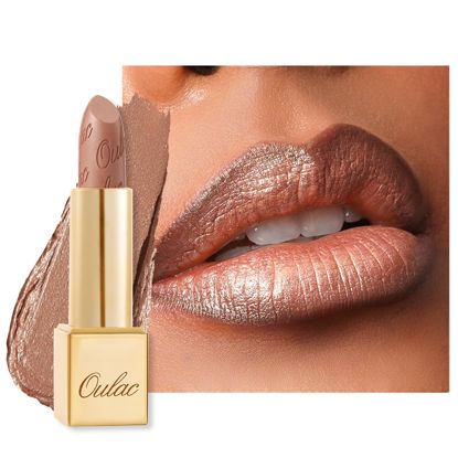 Picture of Oulac Nude Lipstick for Women with Metallic 3D Shine Lightweight Hydrating Formula, High Impact Lip Color, Vegan Beauty, Full Coverage Lip Makeup, Sahara Gold(10)