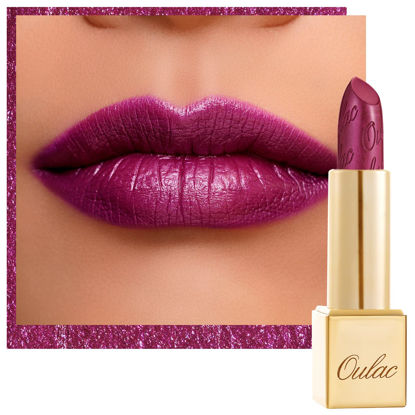 Picture of Oulac Purple Lipstick for Women with Metallic 3D Shine Lightweight Hydrating Formula, High Impact Lip Color, Vegan Beauty, Full Coverage Lip Makeup, Sugar Plum (04)