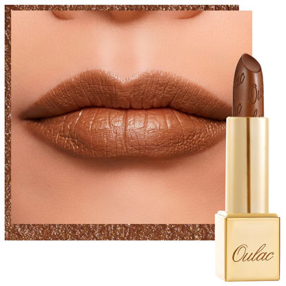 Picture of Oulac Dark Brown Lipstick for Women with Metallic 3D Shine Lightweight Hydrating Formula, High Impact Lip Color, Vegan Beauty, Full Coverage Lip Makeup, Hawaii Summer(08)
