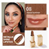 Picture of Oulac Dark Brown Lipstick for Women with Metallic 3D Shine Lightweight Hydrating Formula, High Impact Lip Color, Vegan Beauty, Full Coverage Lip Makeup, Hawaii Summer(08)