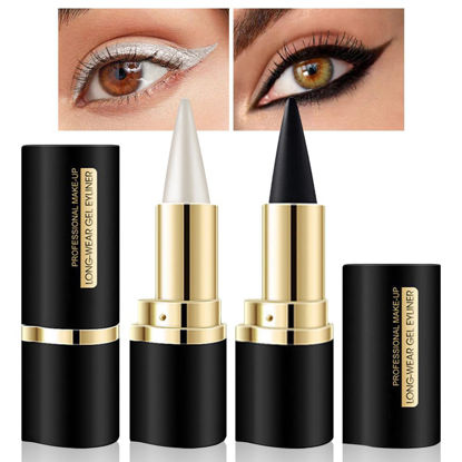 Picture of Kaely 2Pcs Black Silver Gel Eyeliner Pencils Set,Waterproof Eye Liner Pen,Cat Eye Stencil Cat Face Makeup,Eye Black Eyeshadow Palette Stick,Gothic Halloween Makeup,delineador de ojos contra el agua