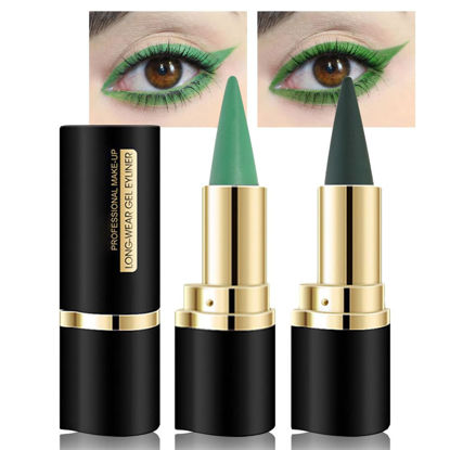 Picture of Kaely 2Pcs Light Dark Green Gel Eyeliner Pencils Set,Waterproof Color Colored Eye Liner Crayon,Cat Eye Stencil Gothic Halloween Makeup,Face Paint Eye Black Stick,delineadores de colores para ojos