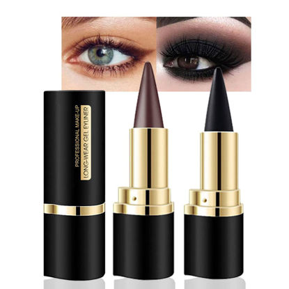 Picture of Kaely 2Pcs Black Brown Gel Eyeliner Pencil,Natural Black Eyeliner Cream Waterproof Smudge Proof,Eye Liner Black Smokey Eyeshadow Palette Stick,Goth Halloween Makeup,delineador de ojos contra el agua