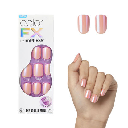 Picture of KISS imPRESS No Glue Mani Press-On Nails, Color FX, 'Satellite', Light Pink, Short Size, Squoval Shape, Includes 30 Nails, Prep Pad, Instructions Sheet, 1 Manicure Stick, 1 Mini File