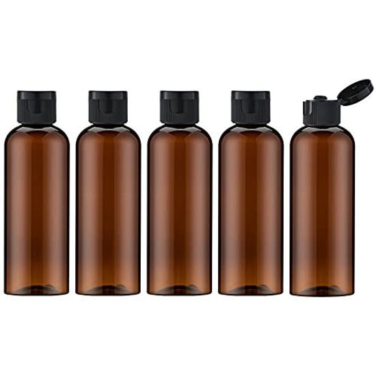 Picture of LISAPACK 3.4Oz Travel Bottles with Flip Cap (5 Pcs) Empty Dispenser Container for Travel Size Cosmetics (100ml, Brown)