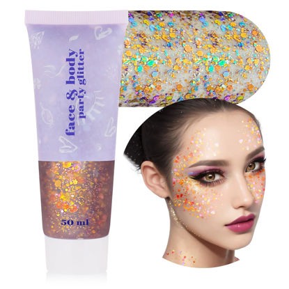 Picture of MEICOLY Chameleon Colorful Body Glitter,Chunky Glitter Face Paint,Color Changing Mermaid Face Glitter Gel,Holographic Glitter Sequin for Face Body Hair,Halloween Festival Party Glitter Makeup,50ml