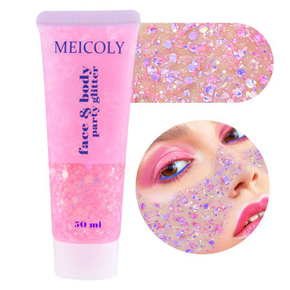 Picture of MEICOLY Chameleon Light Pink Body Glitter,Chunky Face Glitter Paint,Color Changing Mermaid Face Glitter Gel,Holographic Glitter Sequin for Face Body Hair,Festival Party Cheer Glitter Makeup,50ml