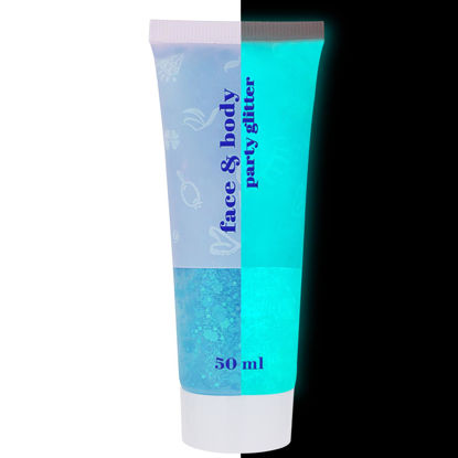 Picture of MEICOLY Neon Blue Body Glitter Gel,UV Blacklight Chunky Face Glitter Gel,Glow in The Dark Glitter Paint,Singer Concert Music Festival Party Rave Accessories,Halloween Glitter Makeup for Women,50ml