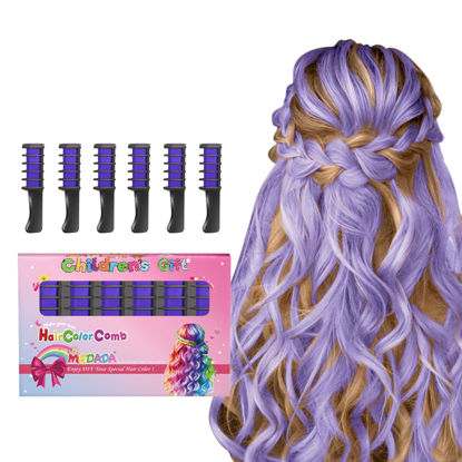 Picture of New Hair Chalk Comb Temporary Bright Hair Color Dye for Girls Kids, Washable Hair Chalk for Girls Age 4 5 6 7 8 9 10 New Year Birthday Cosplay DIY Halloween, Christmas（Purple)