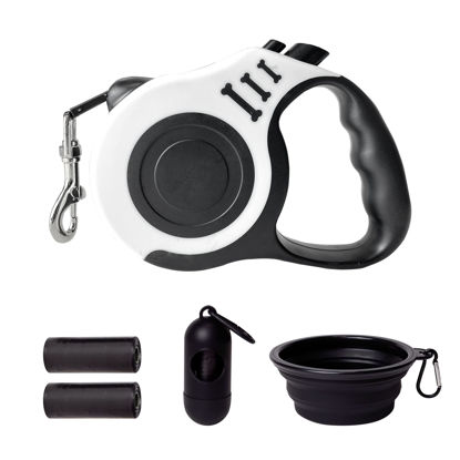 Picture of LIEVUIKEN Retractable Dog Leash Automatic Telescopic Tractor Dog Tape, Pet Tape 10/16 FT Durable and Convenient, with Folding Bowl, Dispenser, Rubbish Bags, Suitable for Small and Medium Dogs