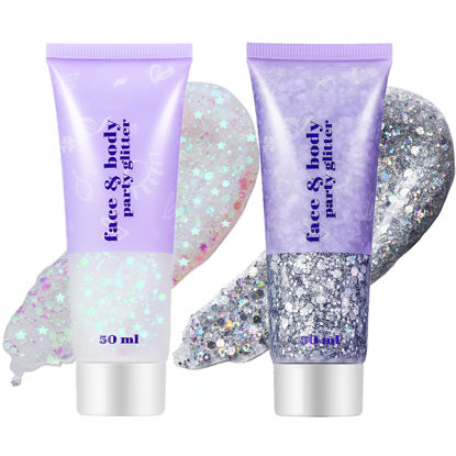 Picture of Go Ho Silver and White Body Glitter Set,Singer Concerts Face Glitter Gel Makeup,Holographic Long Lasting Chunky Sequins Glitters for Eye Lip Hair Nails,Festival Rave Accessories,Silver&White Glitter