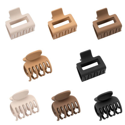 Picture of DEPOKA Matte Hair Clips for Women Girls - 2" Rectangle & 1.6" Double Row Teeth Small Jaw Clips, Non-Slip Design for Thin/Fine Hair (White, Khaki, Brown, Black)