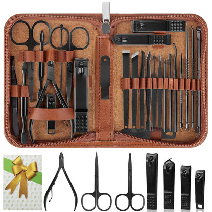Picture of Manicure Set, Professional Nail Clippers Pedicure Kit 26 Pieces Nail Care Tools for Travel & Grooming (Brown)