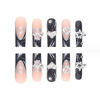 Picture of Foccna Press on Nails Long Rhinestone Pink Fake Nails Black Nails Square Bling Glossy 3D Flower False Nail Tips Artificial Nails Finger Manicure for Women and Girls-24pcs (Long Nails 2)