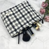 Picture of GUTGNK Corduroy Ladies Cosmetic Bag, Large Capacity Canvas Cosmetic Bag Travel Toiletry Bag Accessories Organizer, Black Check