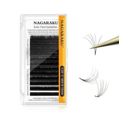 Picture of NAGARAKU Easy Fan Eyelash Extensions Volume Lash 0.05 C curl 8-15mm Mix Tray Rapid Blooming Faux Mink Cluster For Beginners Soft Professional Lash Supplies