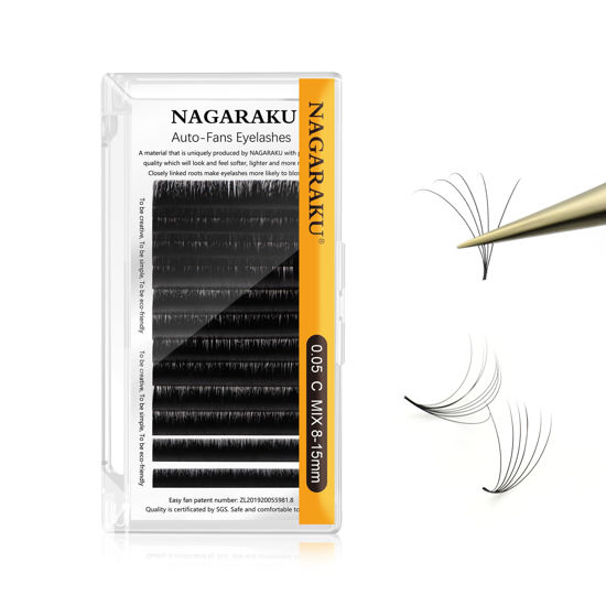 Picture of NAGARAKU Easy Fan Eyelash Extensions Volume Lash 0.05 C curl 8-15mm Mix Tray Rapid Blooming Faux Mink Cluster For Beginners Soft Professional Lash Supplies