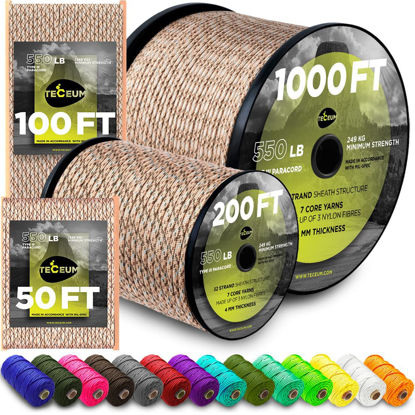 Picture of TECEUM Paracord Type III 550 Desert Camo - 100 ft - 4mm - Tactical Rope MIL-SPEC - Outdoor para Cord - Camping Hiking Fishing Gear - EDC Parachute Cord -Strong Survival Rope 280