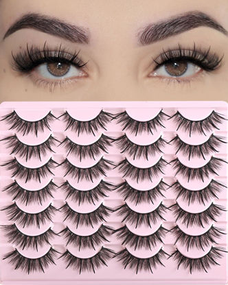 Picture of FARRED Wispy Lashes Hybrid Mink Eyelashes 14 Pairs Short Cat Eye Natural Lashes Fluffy False Eyelashes Faux Mink Strip Eye Lashes Pack for Daily Makeup (F17 | 8-16 mm)