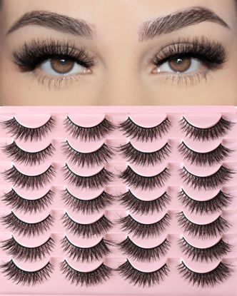 Picture of FARRED Cat Eye Lashes Short Natural Eyelashes Fluffy Wispy Lashes 14 Pairs False Lash Wispy Volume Fake Eyelash Faux Mink Strip Lashes Pack for Daily Makeup (F13 | 7-14 mm)