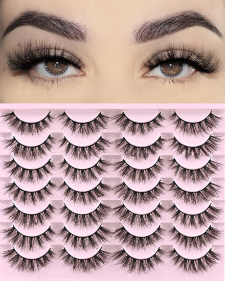 Picture of FARRED Lashes Natural Eyelashes Wispy Cat Eye False Lashes Fluffy Fake Eyelash Natural Look 14 Pairs Short Faux Mink Strip Eye Lash Pack for MUA and Beginners Daily Makeup (F4 | 9-16mm)