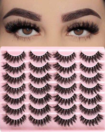 Picture of FARRED Wispy Lashes Fluffy False Eyelashes 14 Pairs Short Fake Mink Lashes Full Volume Faux Strips Lash Pack (F18 | 8-14 mm)