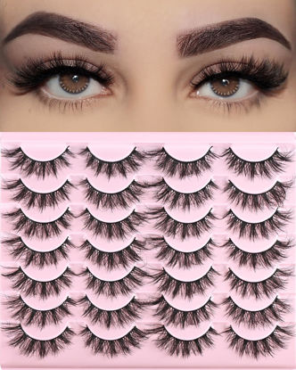 Picture of FARRED Cat Eye Lashes Short Natural Eyelashes 15mm Fluffy Wispy Strip Eyelash 14 Pairs Cute Natural Fake Lashes Packs Small Full pestañas Set (F10 | 9-15mm)