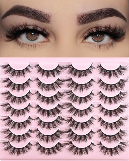 Picture of FARRED Cat Eye Lashes Short Natural Eyelashes 15mm Fluffy Wispy Strip Eyelash 14 Pairs Cute Natural Fake Lashes Packs Small Full pestañas Set (F10 | 9-15mm)