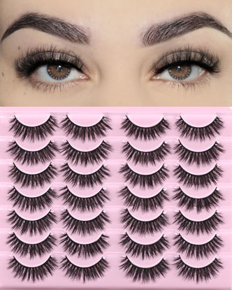 Picture of FARRED Lashes Natural Look Short Cat Eye Natural Lashes Fluffy Wispy False Eyelashes 14 Pairs Faux Mink Strip Eye Lashes Pack for Daily Makeup (F7 | 6-15mm)
