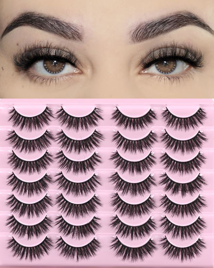 Picture of FARRED Lashes Natural Look Short Cat Eye Natural Lashes Fluffy Wispy False Eyelashes 14 Pairs Faux Mink Strip Eye Lashes Pack for Daily Makeup (F7 | 6-15mm)
