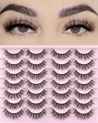 Picture of FARRED Natural Lashes Short Eyelashes Wispy False Mink Lash Pack 14 Pair Natural Look Fluffy Doll Eyelash Small Fake Strip Lashes Full Pestañas Sets for MUA and Beginners Daily Makeup (F3 | 8-16mm)