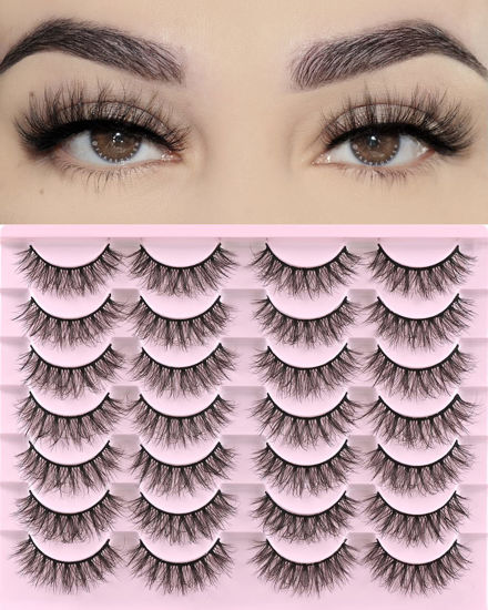 Picture of FARRED Natural Lashes Short Eyelashes Wispy False Mink Lash Pack 14 Pair Natural Look Fluffy Doll Eyelash Small Fake Strip Lashes Full Pestañas Sets for MUA and Beginners Daily Makeup (F3 | 8-16mm)