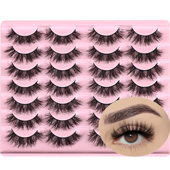 Picture of FARRED Fluffy Lashes Natural False Eyelashes Short Wispy Lash Pack 14 Pair Natural Look Cat Eye Strip Eyelash Small Fake Lashes Full Pestañas Sets for MUA and Beginners Daily Makeup (F11 | 7-16mm)