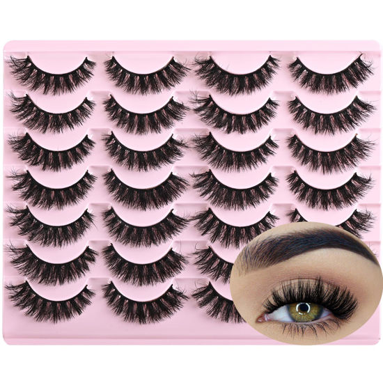 Picture of FARRED Wispy Lashes Fluffy False Eyelashes 14 Pairs Fake Eyelashes Natural Look Short Natural Lashes Cat Eye Lash Wispy Volume Eyelash Faux Mink Strip Lashes Pack for Daily Makeup (F19 | 6-13 mm)