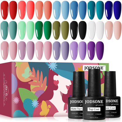 Picture of JODSONE 23 PCS Gel Nail Polish Set with Base Glossy and Matte Top Coat Multicolored Gel Nail Long Lasting Suitable for All Seasons