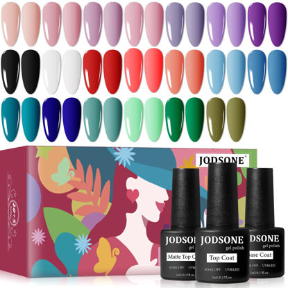 Picture of JODSONE Gel Nail Set 20 Colors High Shine Gorgeous Gel Polish Base Top Matte Coat Nice Gifts Show Charm
