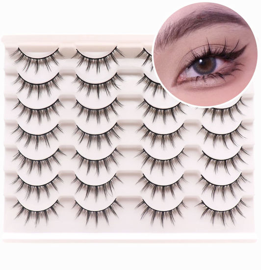 Picture of Losha Manga Lashes Fluffy Faux Mink Lashes 14 Pairs Natural False Lashes Pack Wispy Short Anime Lashes Look Like Individual Clusters (3D1009)