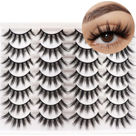 Picture of Losha Eyelashes Natural Look Faux Mink Lashes Pack Handmade Fluffy False Eyelashes 14 Pairs Eye Lashes (F45)