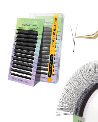 Picture of NAGARAKU Y Eyelash Extensions Supplies 2D Y Lash Easy Fan Russian Volume Crisscross Eyelashes Handwoven Y Shaped Mesh Wispy Clusters 12 Rows Eye Lashes Matte Black - 0.07C 8-15 Mix