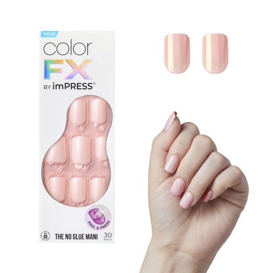 Picture of KISS imPRESS No Glue Mani Press-On Nails, Color FX, 'Good Mood', Light Pink, Short Size, Squoval Shape, Includes 30 Nails, Prep Pad, Instructions Sheet, 1 Manicure Stick, 1 Mini File