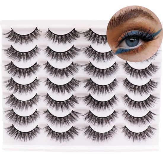 Picture of Losha Eyelashes Natural Look Faux Mink Lashes Pack Handmade Wispy False Eyelashes 14 Pairs Cat Eye Lashes (Y52)
