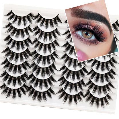 Picture of Losha Eyelashes Natural Look Faux Mink Lashes Pack Handmade Fluffy False Eyelashes 14 Pairs Eye Lashes (F69)