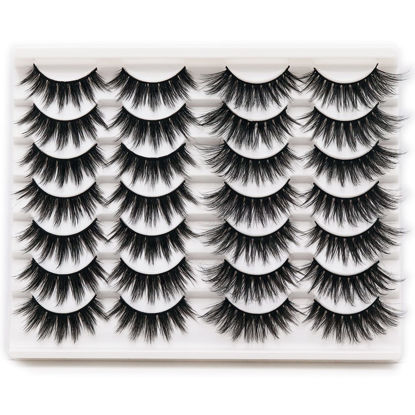Picture of Losha False Lashes 14 Pairs Value Pack Fluffy Fake Eyelashes Natural Look 6D Handmade Reusable Eye Lashes Pack 2 Styles Mix