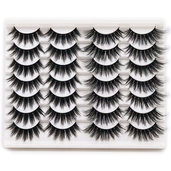Picture of Losha False Lashes 14 Pairs Value Pack Fluffy Fake Eyelashes Natural Look 6D Handmade Reusable Eye Lashes Pack 2 Styles Mix