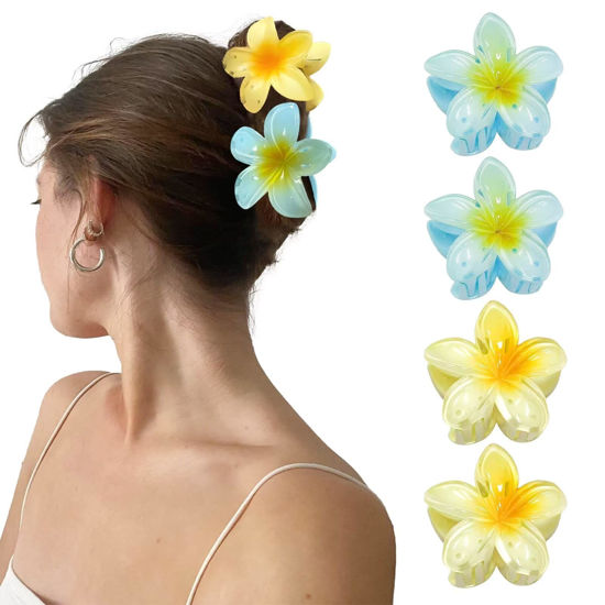 Picture of GQLV Flower Hair Claw Clips-4PCS Large Claw Clips for Thick/Thin Hair Claws,Strong Hold Nonslip Cute Hair Clips for Women Girls,Hawaiian Hair Accessories Holiday Gifts