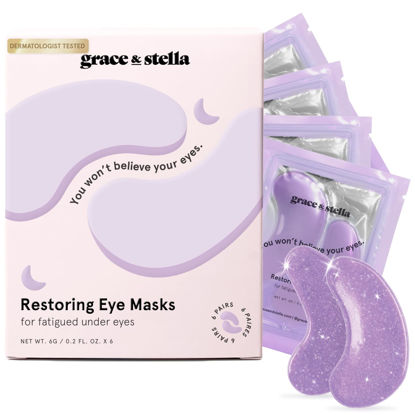 Picture of grace & stella Under Eye Patches for Dark Circles (Purple, 6 Pairs) - Gel Eye Mask with Retinol - Restoring Under Eye Patches for Puffy Eyes and Dark Circles - Vegan Cruelty-Free Eye Mask Skincare