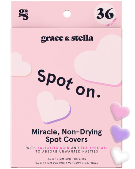 Picture of grace & stella Pimple Patches For Face (Heart, 36 Count) - Hydrocolloid Acne Patches for Face - Dermatologist Tested, Vegan, Cruelty-Free Zit Patches for Face, Blemish Patches, Pimple Stickers