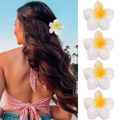 Picture of GQLV Flower Hair Claw Clips-4PCS Large Claw Clips for Thick/Thin Hair Claws,Strong Hold Nonslip Cute Hair Clips for Women Girls,Hawaiian Hair Accessories Holiday Gifts (H-4pcs white flower)
