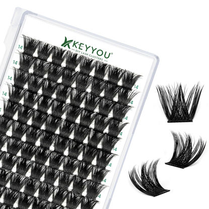 Picture of Lash Clusters 96pcs Individual Lashes D Curl 14mm Eyelash Clusters KEYYOU Volume Wispy Lash Extension Soft&Comfortable Easy DIY at Home(Y02 D-14mm)